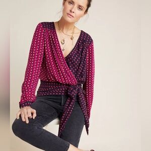 Anthropologie Maeve Lisa Puff-Sleeve Blouse Multi Coloured